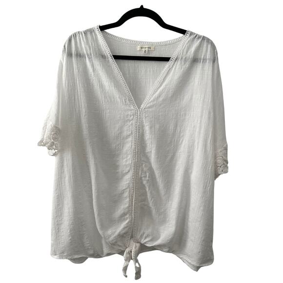 Max Studio Plus Textured Cotton-Rayon Tie-Waist Top Size 1X – Summer Boho Chic - Picture 2 of 7